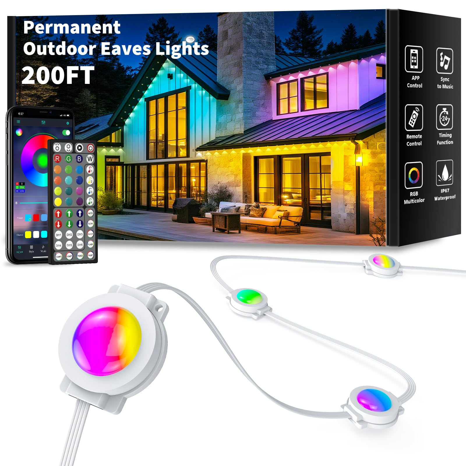 YIBULAYIN 200FT Permanent Outdoor Lights, Smart RGB Eaves Lights